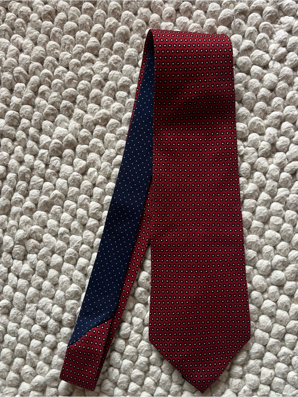 VintageTommy Hilfiger Red and Navy Microdot Silk Tie. Amazing, made in USA